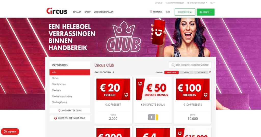 screenshot van de circus club voor onze circus casino review