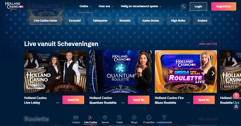 live casino screenshot voor screenshot van casinospellen pagina voor holland casino online review