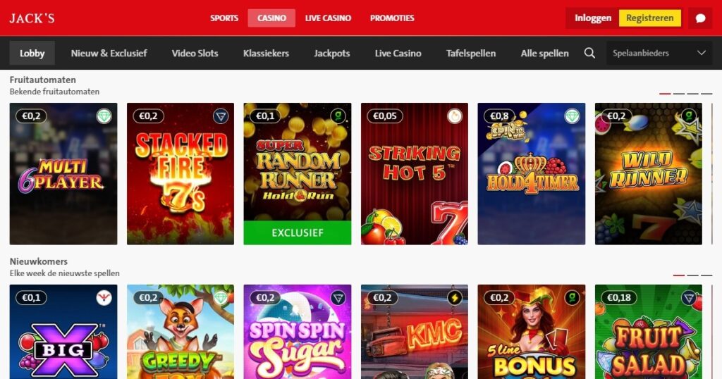 screenshot van Jack's Casino Online gokkasten pagina voor jack's casino online review